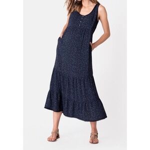 Seraphine Women's Maternity Nursing Day Dress Maxi Navy Blue Polka Dot- Size 4‎